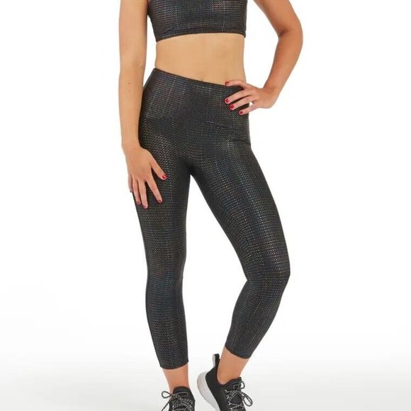 Spanx Size M Metallic Dot Print Active 7/8 Nylon High Waisted Legging - Picture 1 of 12